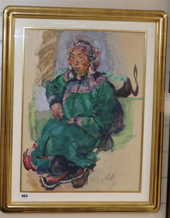 Roland Strasser (1895-1974), tempera, Seated Mongolian Woman, signed, 61 x 46cm,